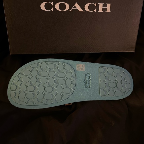 Coach Women's Udele Sport Slide Bird Printed Black Blue - Picture 2 of 4